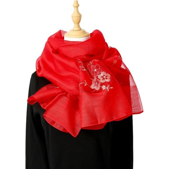 Women Silk & Wool Long and Large Scarf Shawl Wrap For Evening Dress - Picture 4 of 6